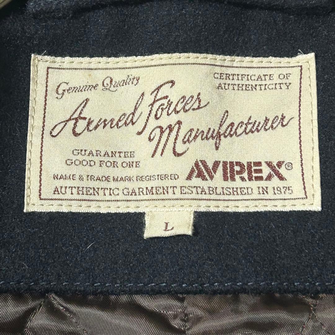 美品 アヴィレックス メルトンピーコート 袖レザー 異素材 ダブルブレスト L