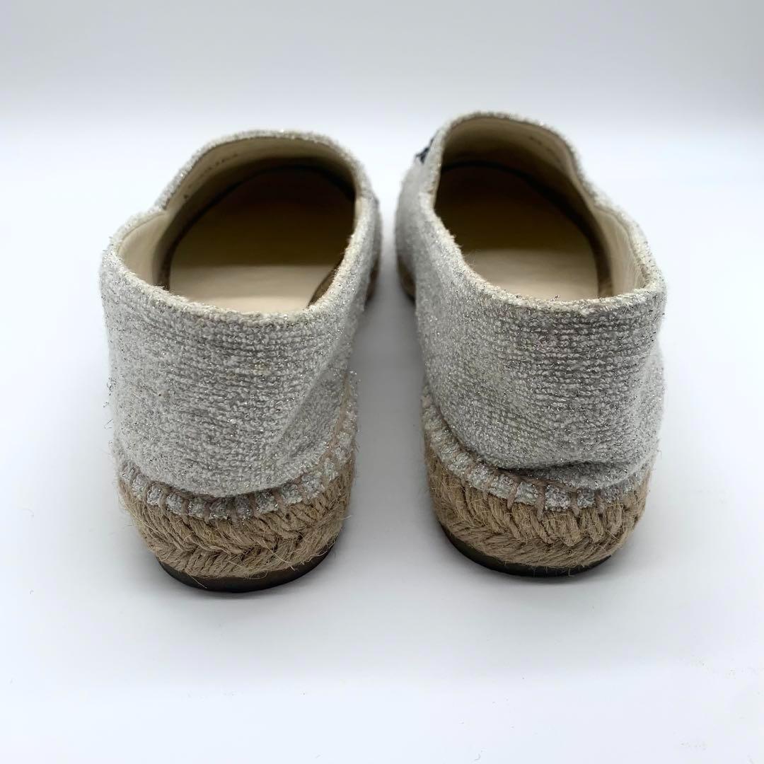 シャネル フラットシューズ エスパドリーユ ココマーク ラメツイード 24cm