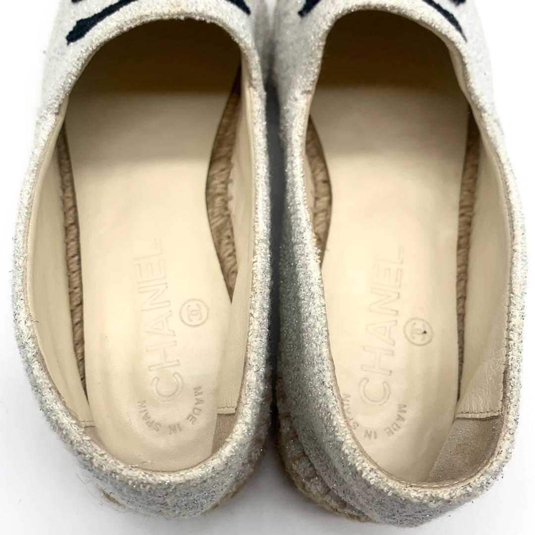 シャネル フラットシューズ エスパドリーユ ココマーク ラメツイード 24cm