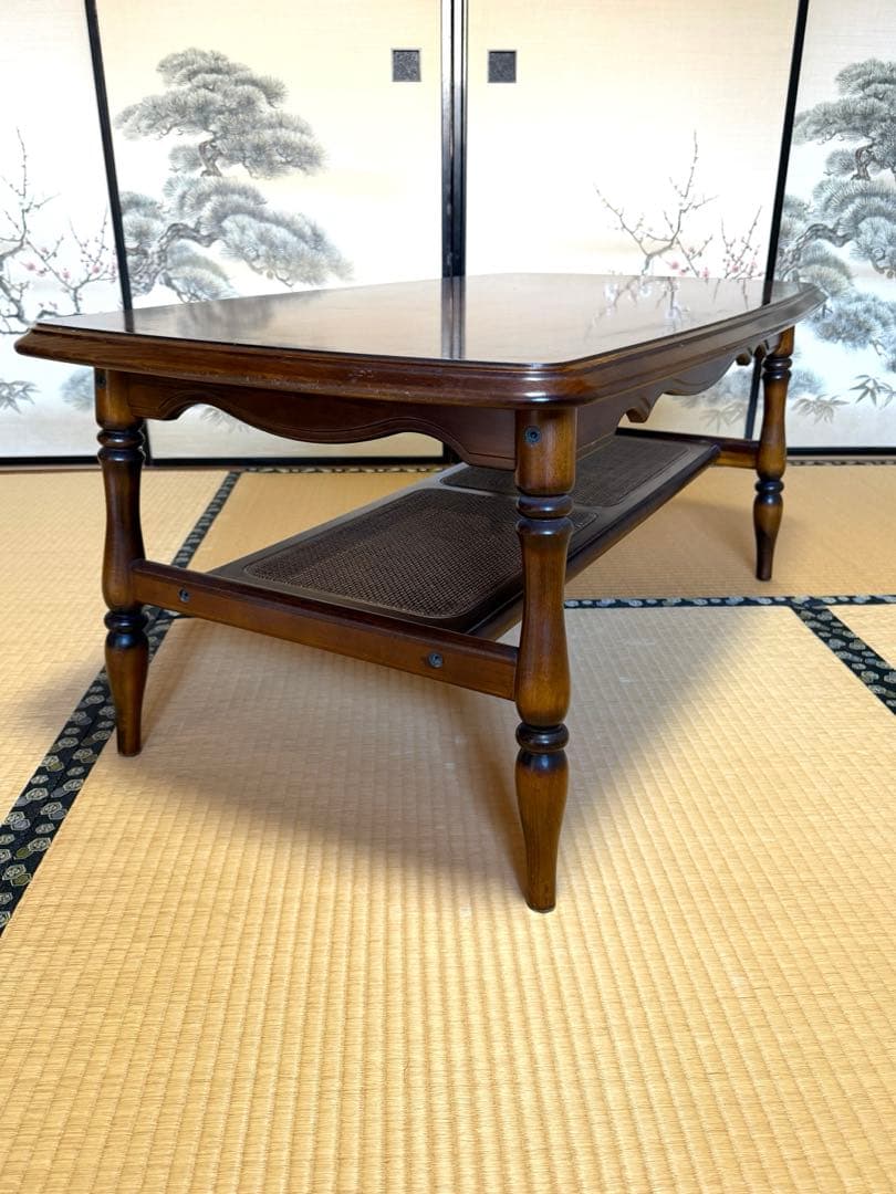 カリモク 家具 ローテーブル コロニアル ラタン張り リビング　送料込み