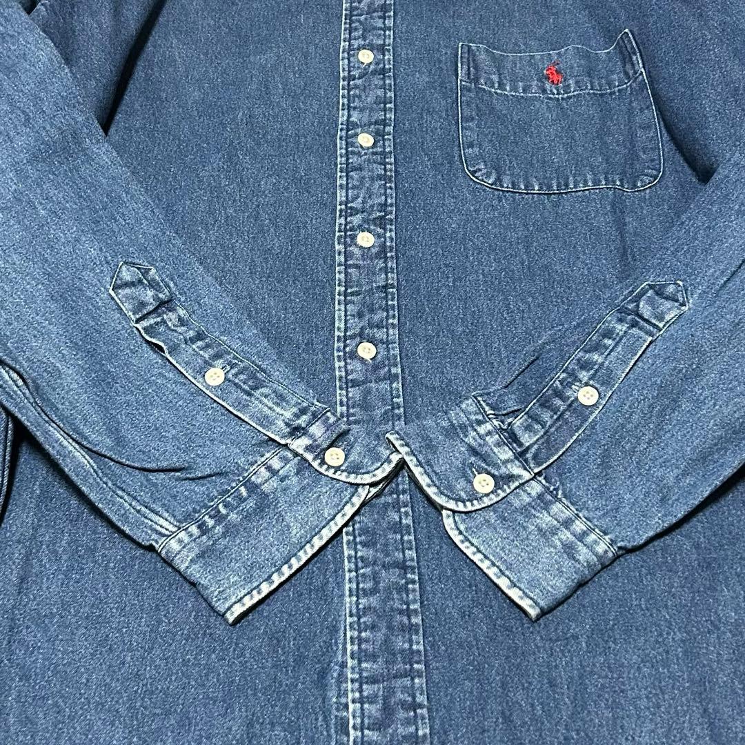 希少！大きいサイズ！ラルフローレン フリルデニムシャツ ブラウス インディゴ