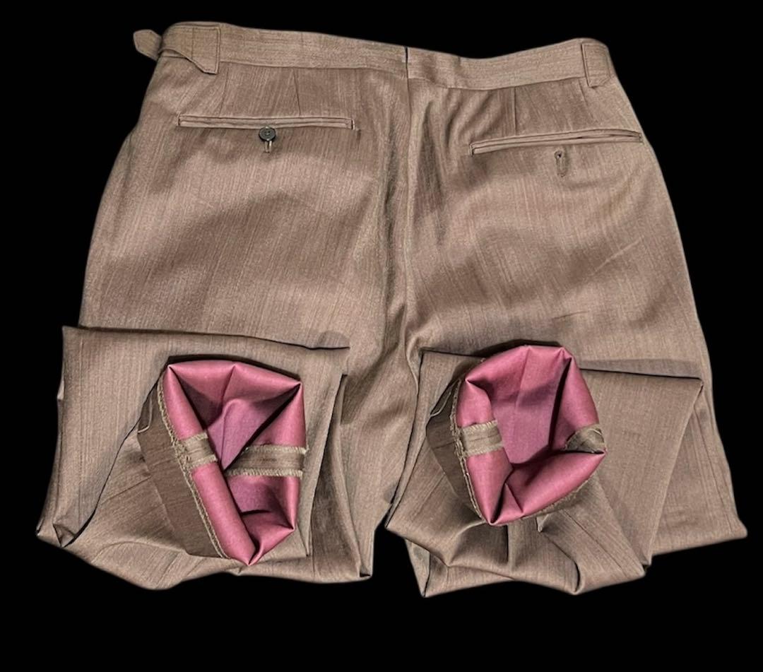 高級オーダースーツ カノニコ ウールシルク ダブル 6ボタン 茶 48-L相当