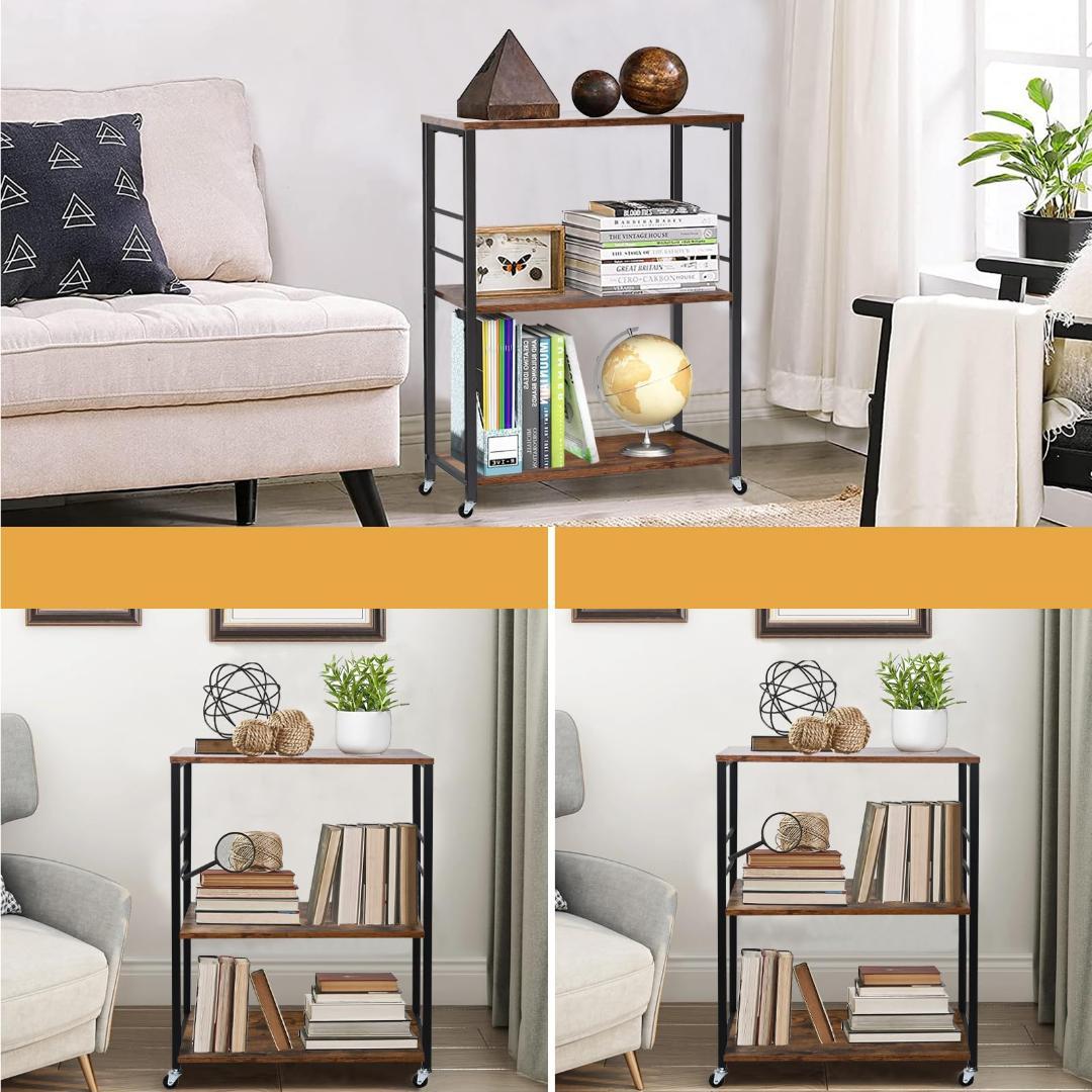 ☆3段プリンターワゴン - 高耐荷重・省スペース・多機能、キャスター