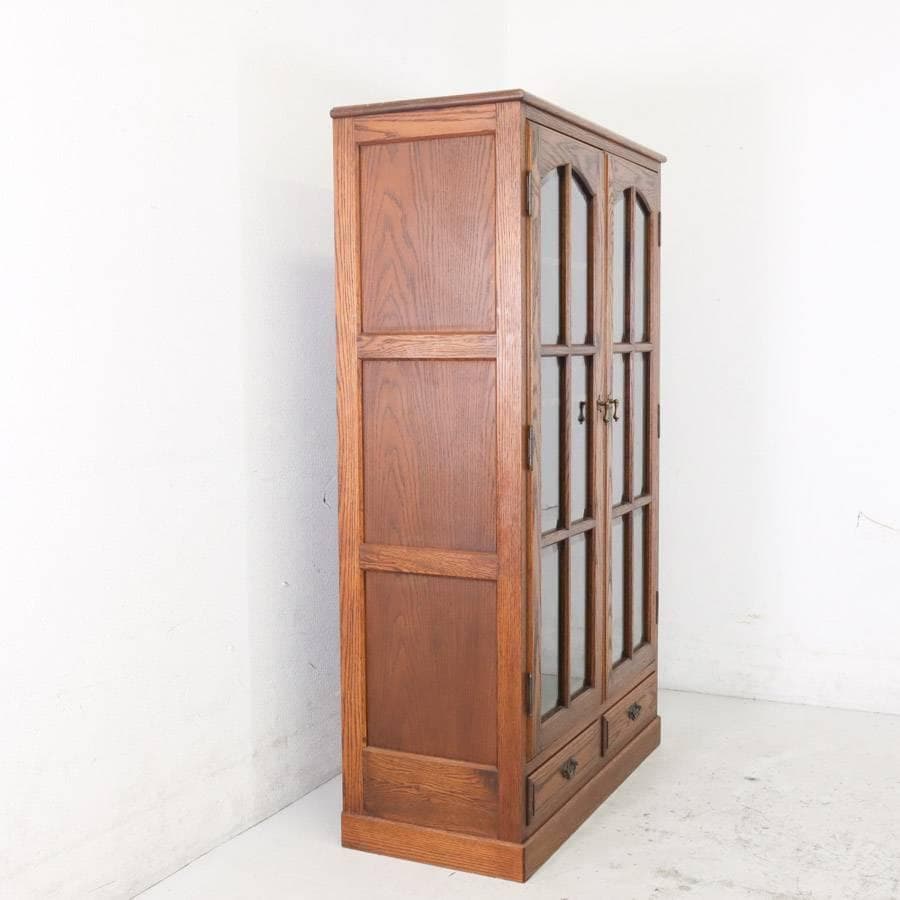 三越ブルージュ オーク材 ガラス扉 キャビネット リビングボード H150cm