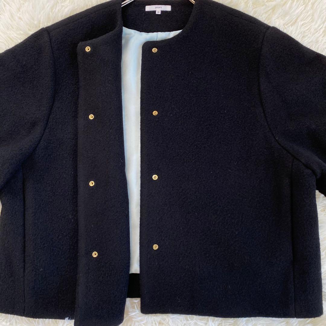 【完売品】yori ヨリ エアリーパフショートコート　ノーカラー　ブラック　38