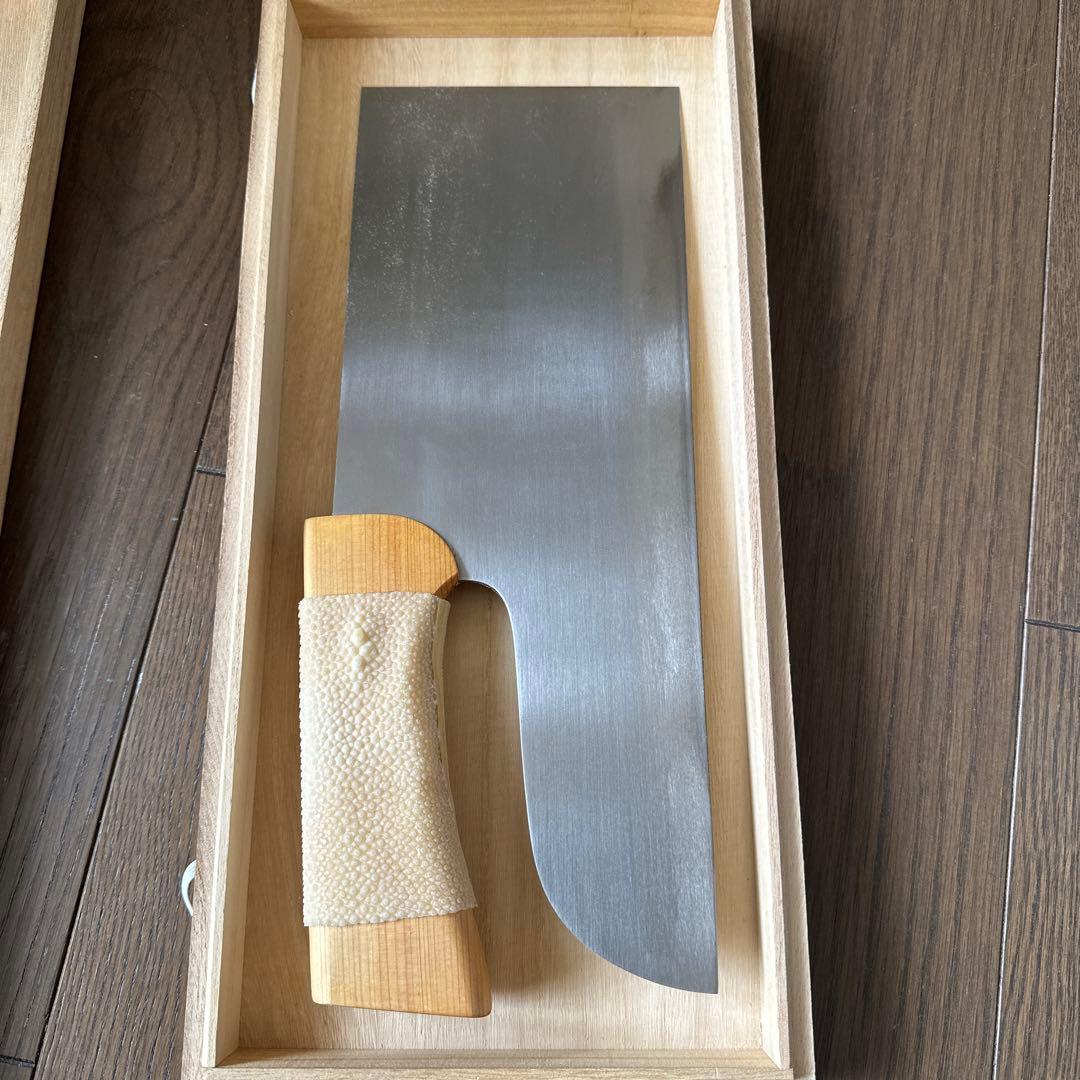 左利き　豊蔵 特選そば切り包丁 約33cm 手打青紙磨　桧割柄　桐箱付