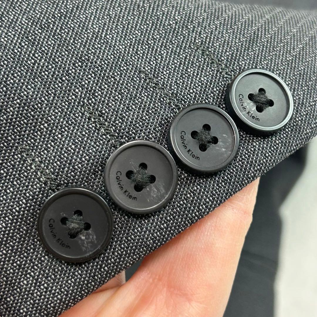 K587 美品 S カルバンクライン 肩パット入り スーツ上下 グレー メンズ