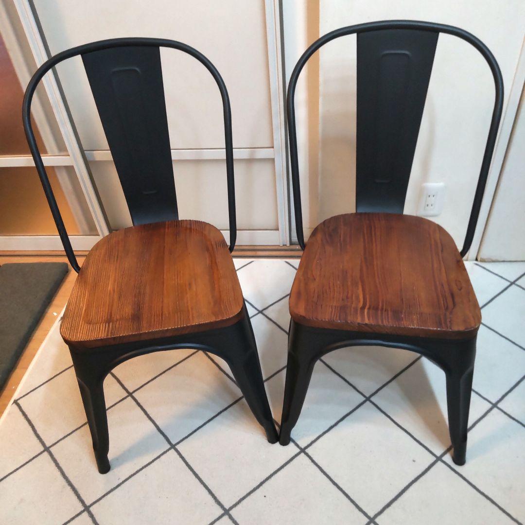 ダイニングチェア スチール 木製 チェア2脚