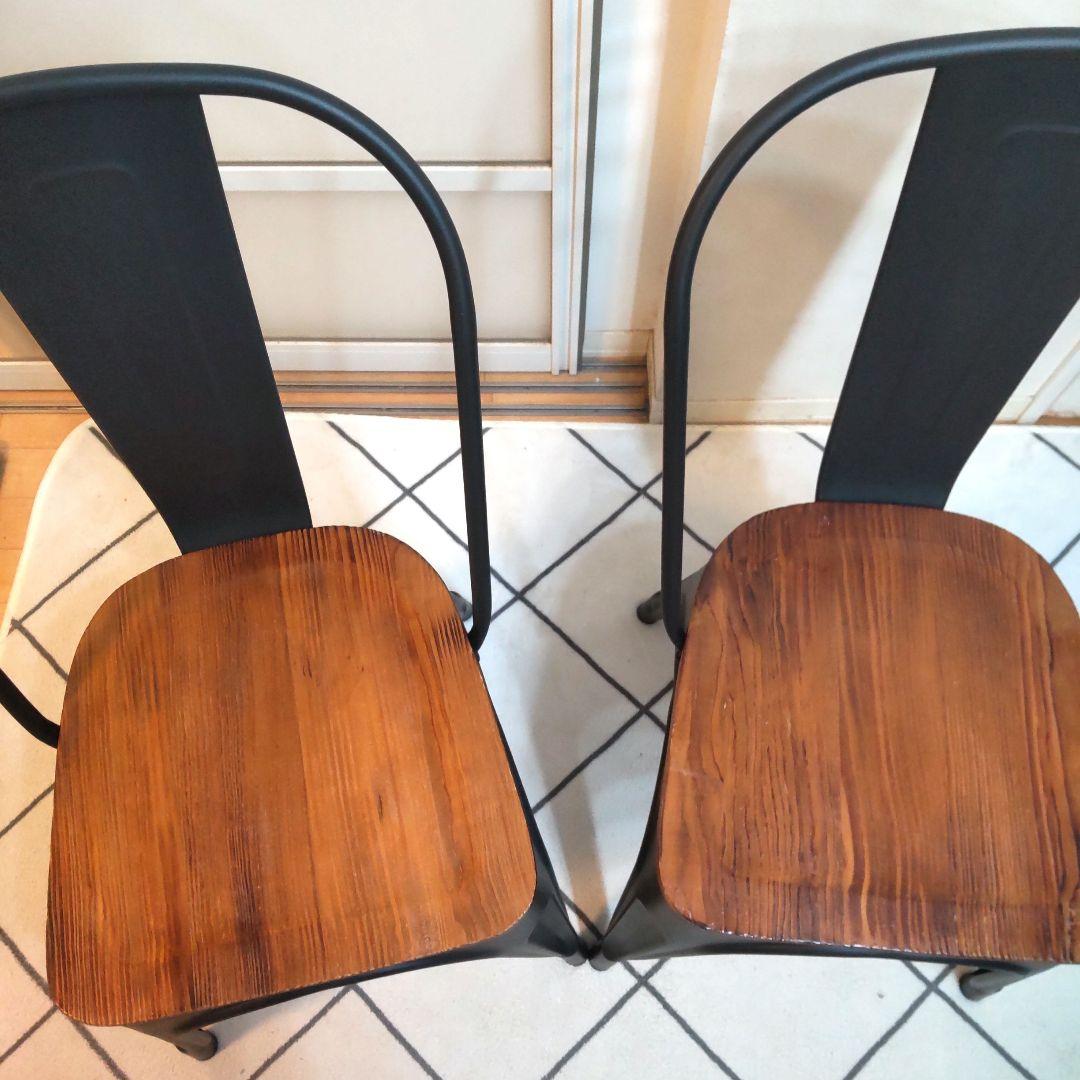 ダイニングチェア スチール 木製 チェア2脚