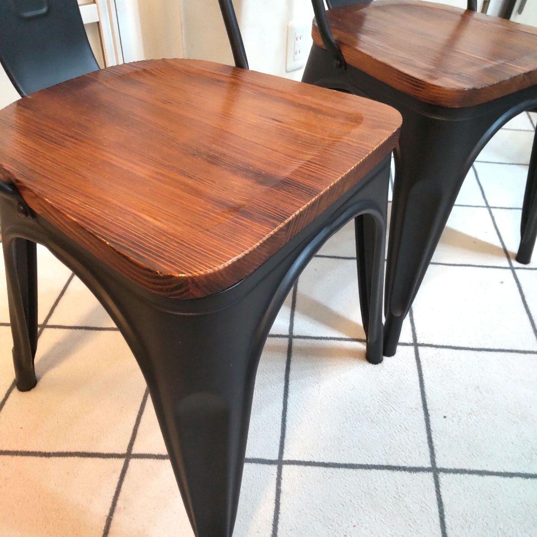 ダイニングチェア スチール 木製 チェア2脚