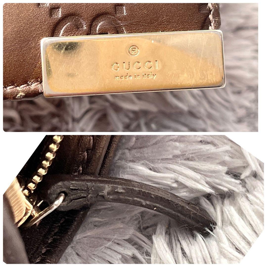美品✨GUCCI チェーン　ウォレット　長財布　シマ　ロゴプレート　ブロンズ