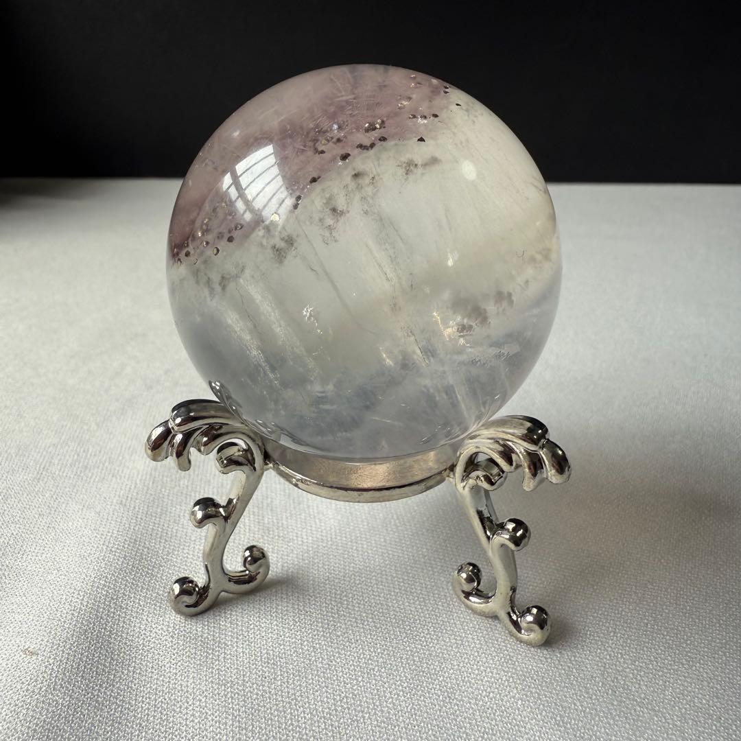 天然石パイライト共生フローライトのスフィア　丸玉　置物NO.020615