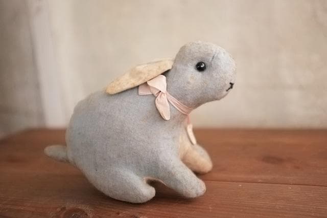 フランス 青いうさぎさんと薔薇色のリボンb ドール テディベア アンティーク