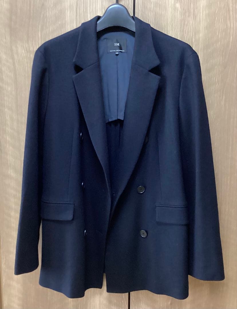 美品　23区　ウール圧縮スムース ダブル前 ジャケット　ダークネイビー　40