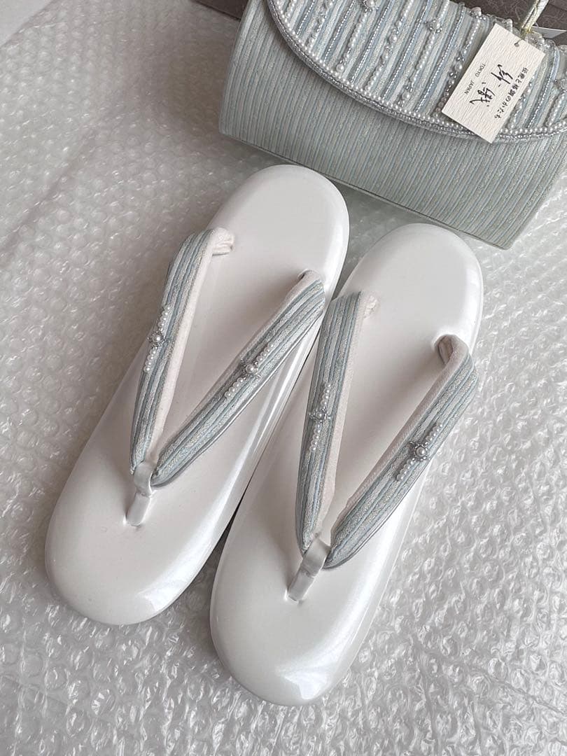 b12 【Lサイズ】未使用 紗織 ビーズ 和装 バッグ 草履 セット