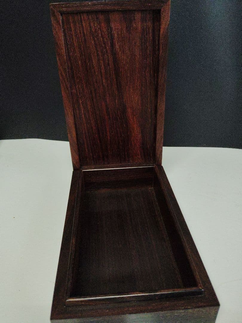 インド細密画 手描き 王侯像 紫檀系ローズウッド 無垢材 文庫箱　ムスリム美術