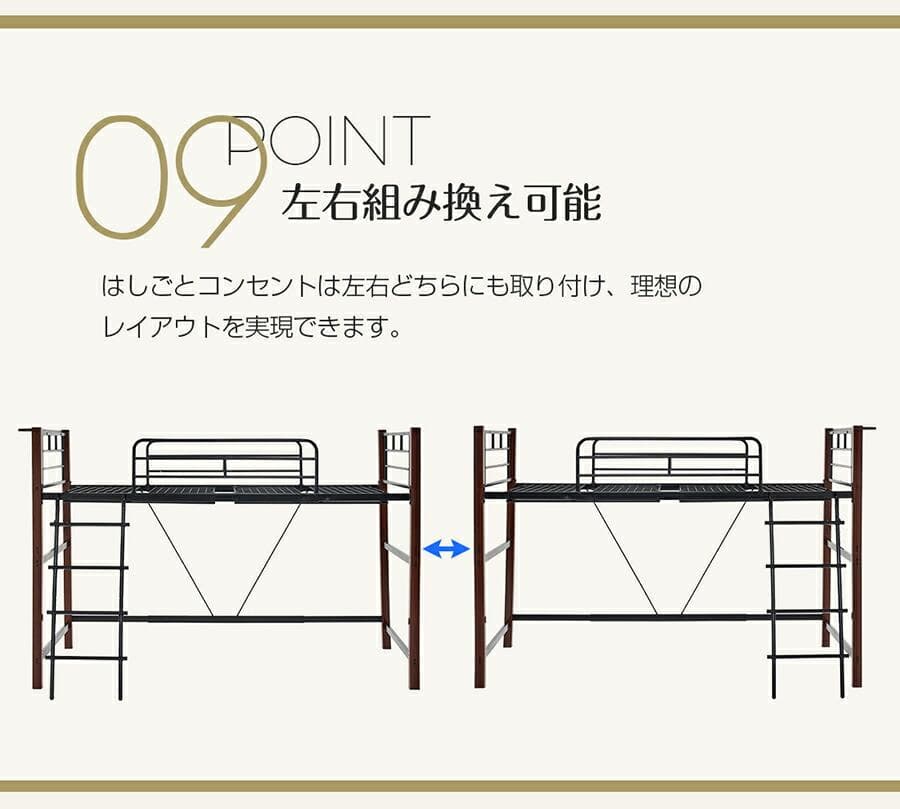 超人気！【高さ140cm】ロフトベッド パイプベッド S 耐震 BLACK