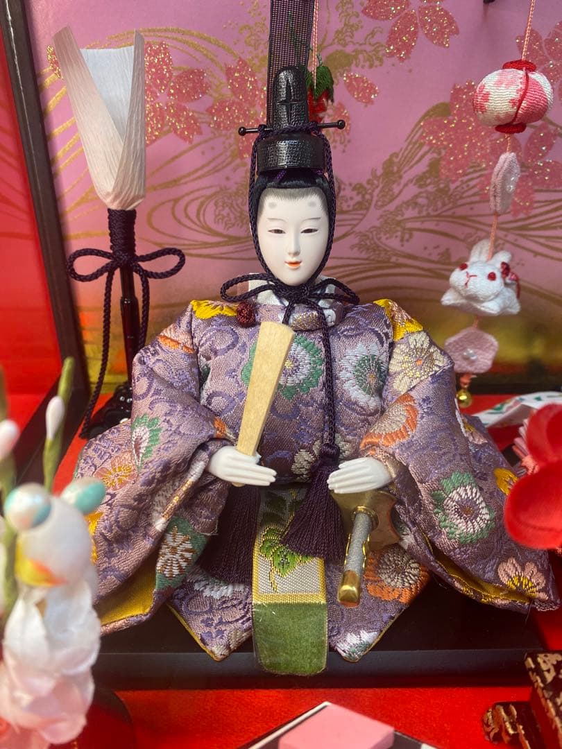 吊るし付き雛人形ガラスケース入り親王飾り・間口約３９×奥行約２７×高さ約２５㎝