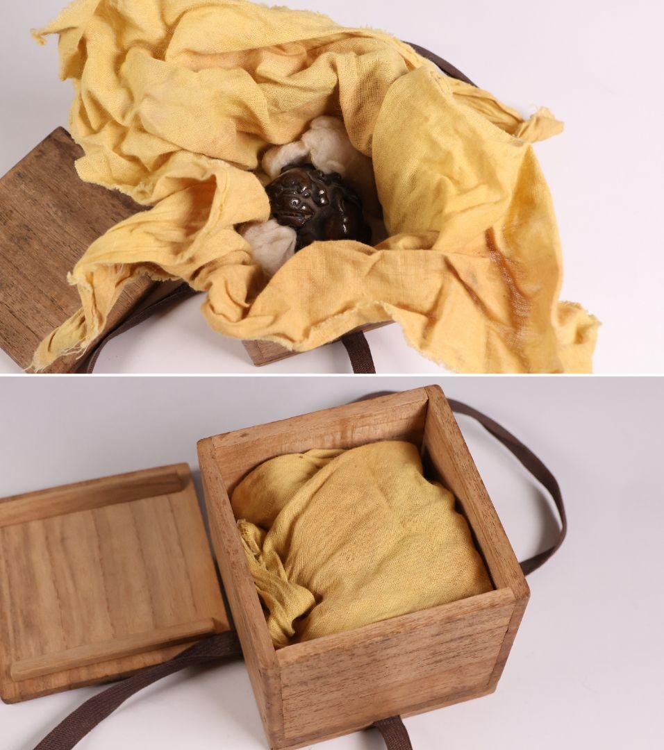 古銅 獅子 置物 5cm 71.4g 木箱入り 時代 金工 根付？【MB109】