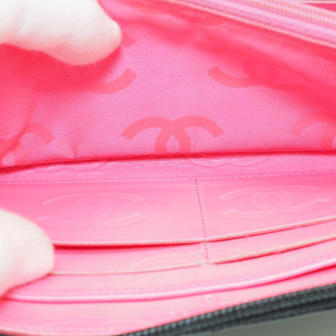 CHANEL シャネル カンボンライン ラウンドファスナー 黒×ピンク