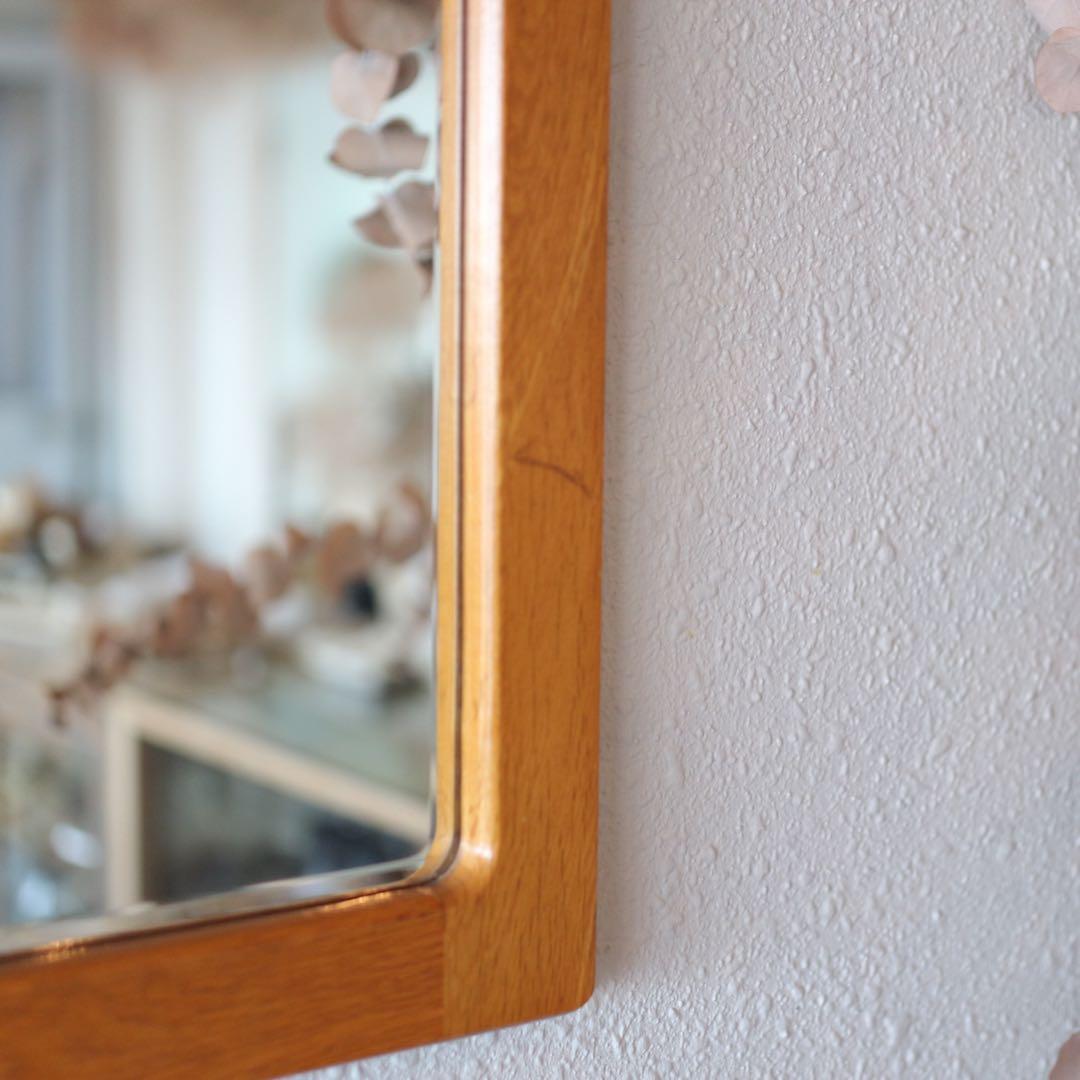 【ヴィンテージ】木製フレーム ウォールミラー（hikari製）面取り鏡面