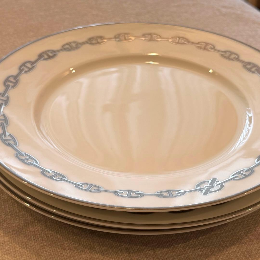 HERMES プレート3枚セット シェーヌダンクル 27cm プラチナ