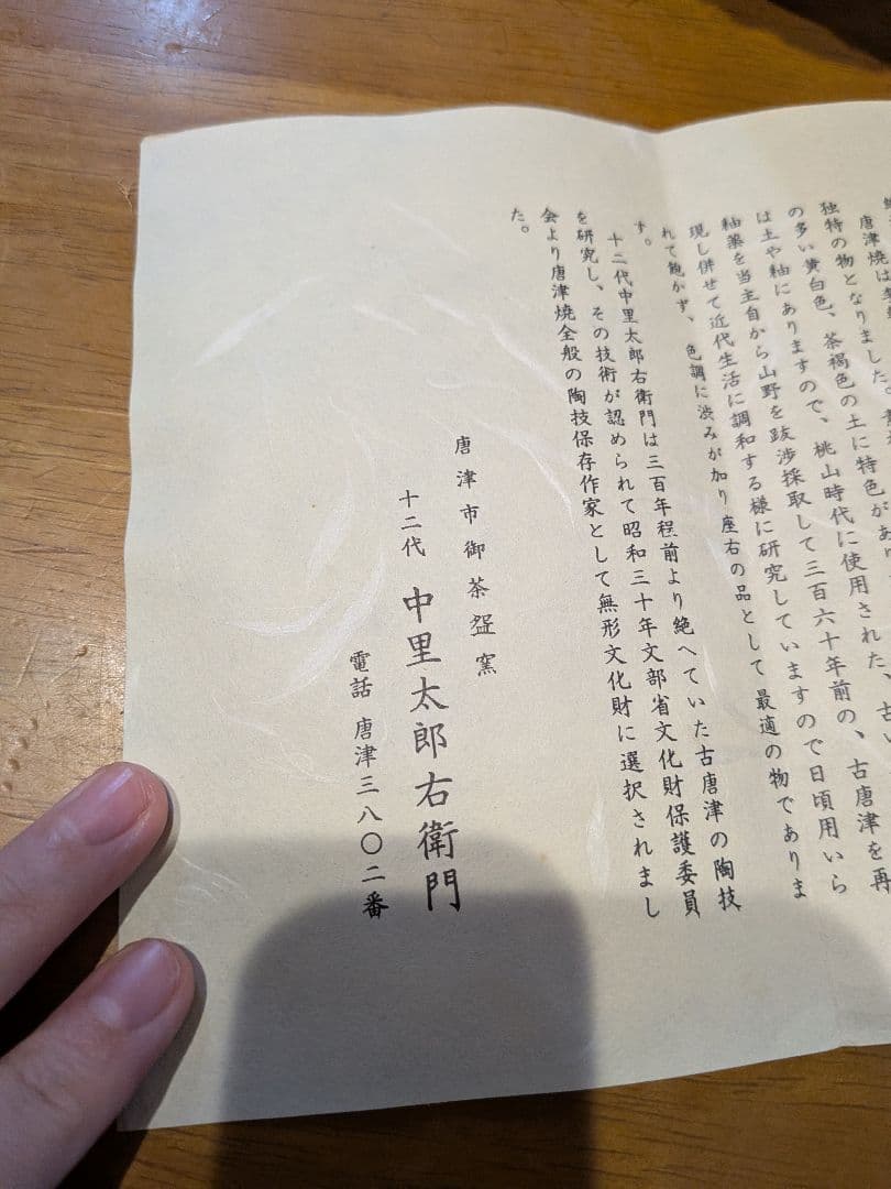 唐津焼 十ニ代　中里太郎右衛門　唐津市御茶盌窯　大きめ　竹模様　鉢　未使用品