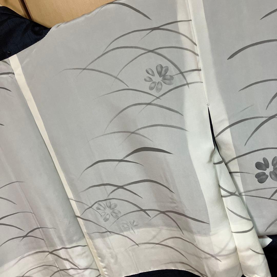 大島紬 ASアンサンブル 着物と道中着セット 藍色大島 麻の葉模様