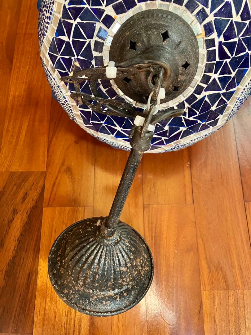 トルコランプ 美品 希少 吊り下げ ブルー　青　ガラスビーズ 引掛シーリング