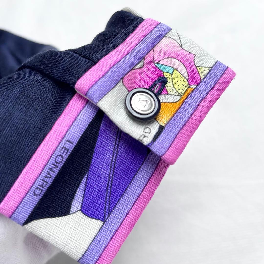 レオナール シルク混 ボウタイ花柄ブラウス トリム 長袖 比翼ボタン 胡蝶蘭 L