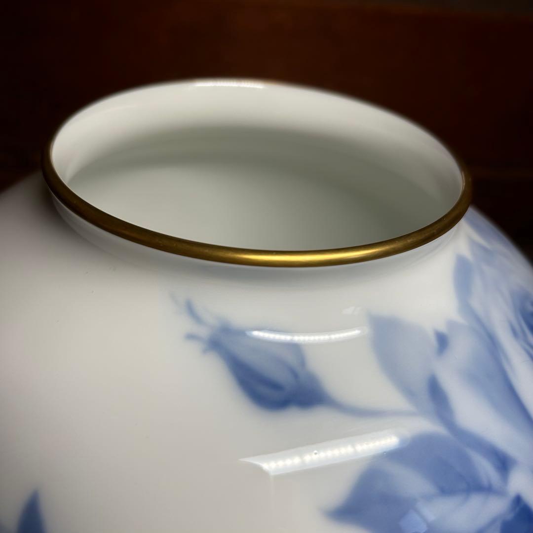 【未使用】大倉陶園 花瓶 ブルーローズ 20cmフラワーベース