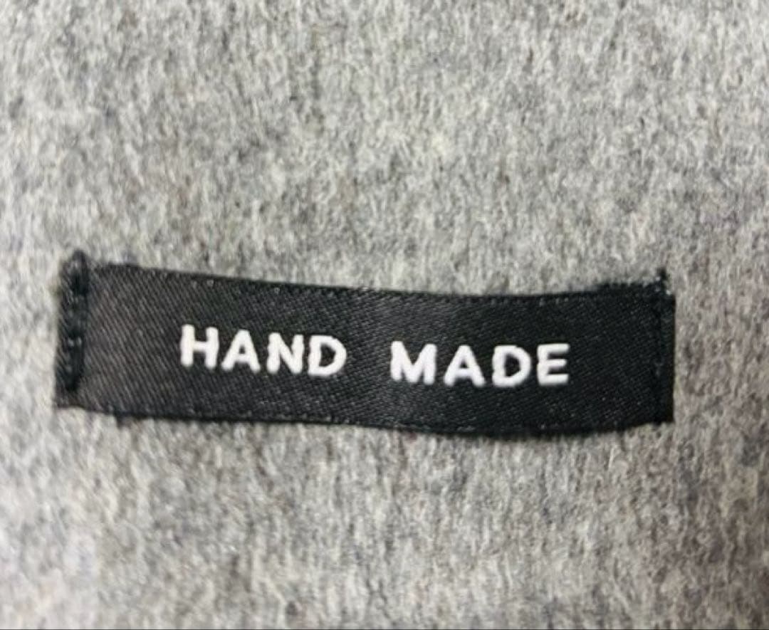 ストラップ&ファー付ウールフードハーフコート グレー