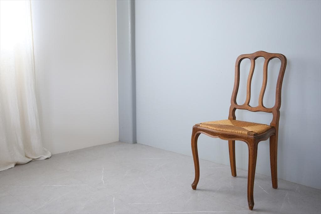 フランスアンティーク猫脚ダイニングチェア/イス/ラッシュシート(90-164-1