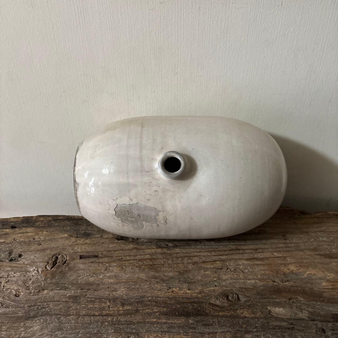 古民藝　平清水焼　灰白釉掛　古道具　アンティーク　花器　骨董　古陶磁　検:李朝