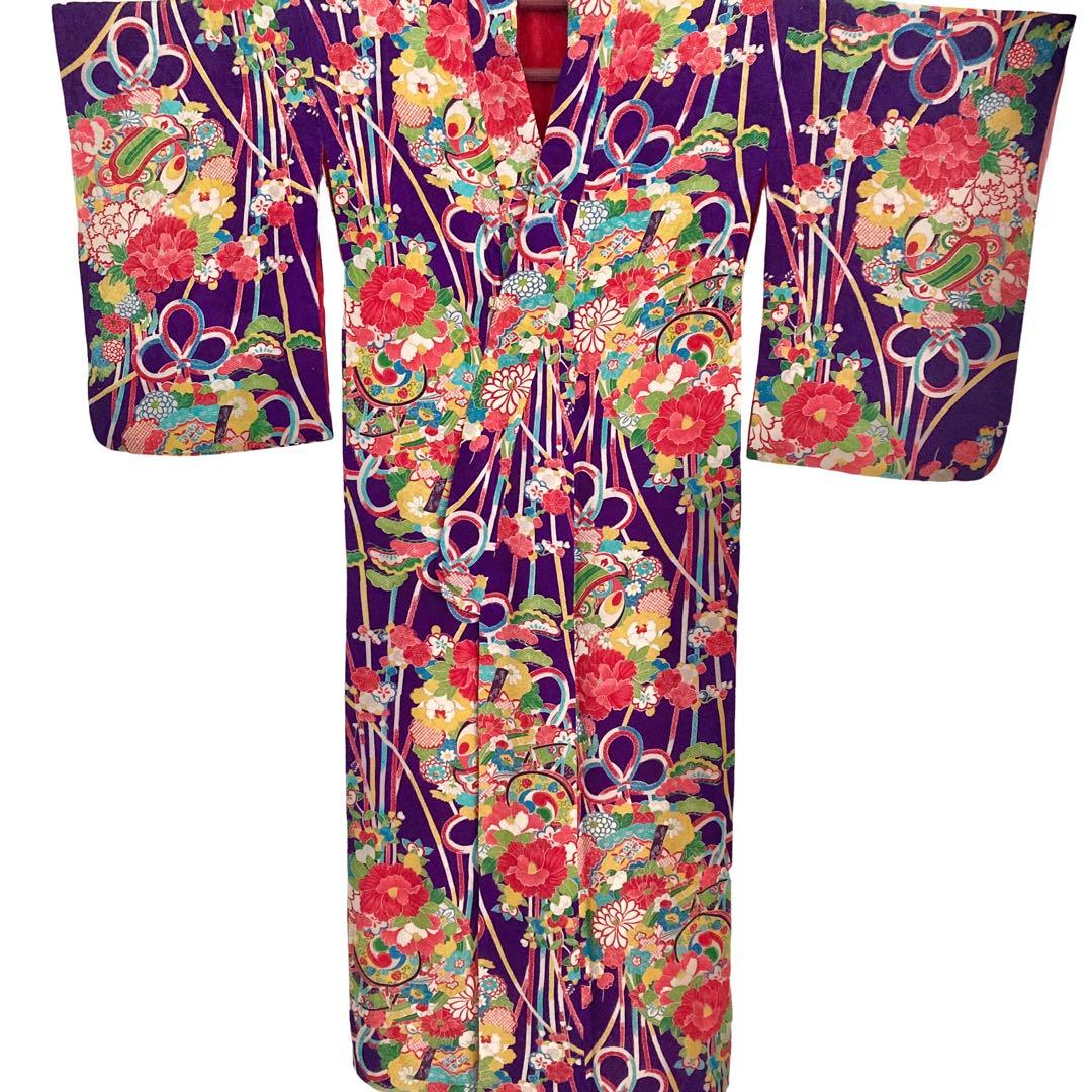 紫色 アンティーク着物 ジュニア 十三詣り NO260