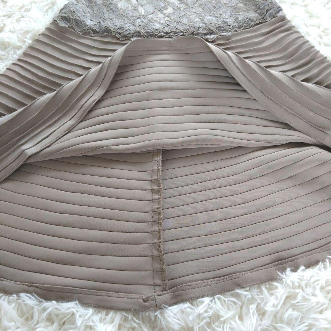 タダシショージ　Aライン　ベージュ系　コードレース　ワンピース　ドレス