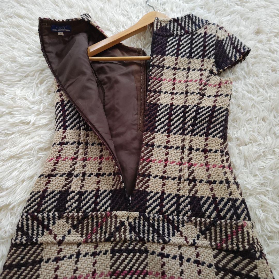 いちご様　バーバリーブルーレーベル　半袖ウールワンピース　チェック　ブラウン　M