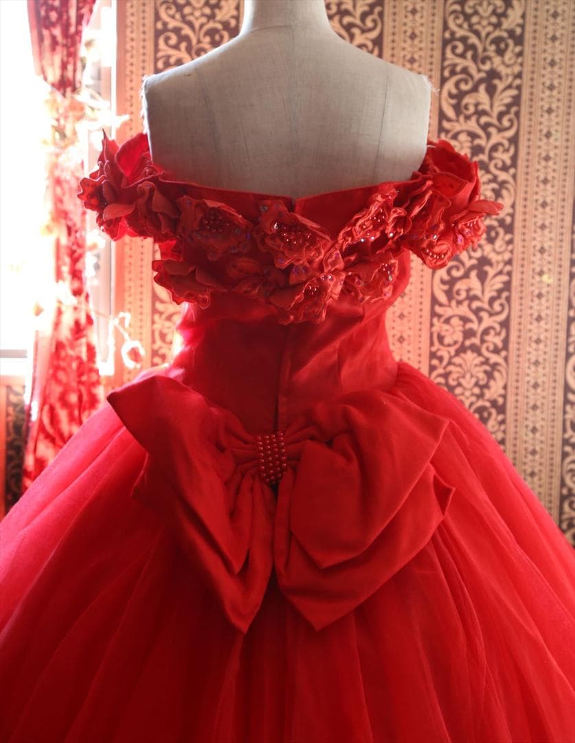 607LoveryWedding高級ウエディングドレス11号赤カラードレス