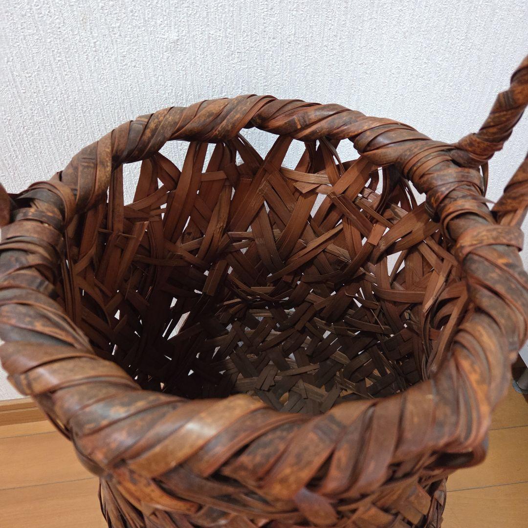■ 高さ80cm 大 竹製かご 花器 竹筒付き 民芸 竹花籠 竹手付花籠