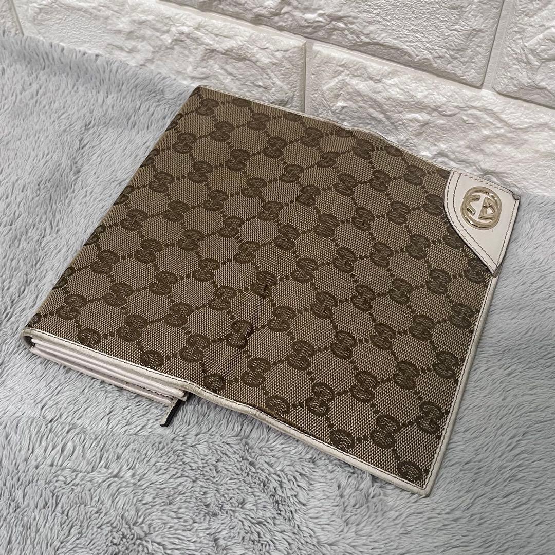 人気✨GUCCI グッチ 二つ折り長財布 GG柄 キャンバス レザー ベージュ系