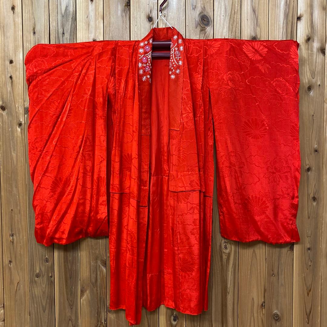 女の子 正絹 着物 七五三 七草 晴れ着 総柄 和柄 レトロ