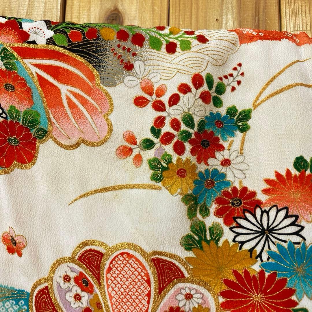 女の子 正絹 着物 七五三 七草 晴れ着 総柄 和柄 レトロ