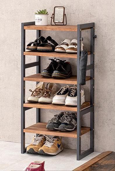 オープンシェルフ 棚 ラック シューズ 靴箱 収納 幅45cm 5段 ブラック