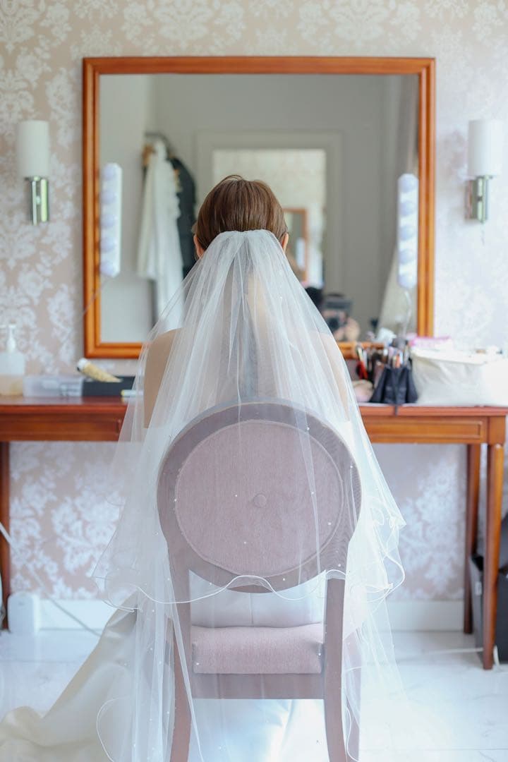 ホワイト パール付きロングウェディングベール