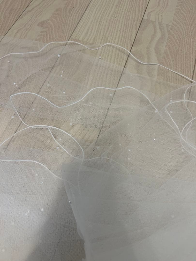 ホワイト パール付きロングウェディングベール