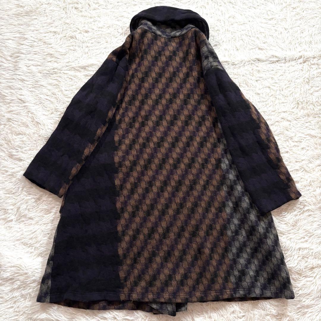 慈雨　ジウ　ストライプ　チェック　ウール　デザイン◎ コート　40