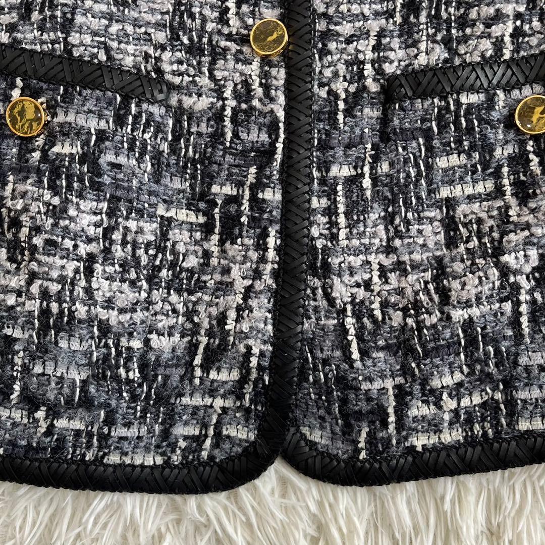 【美品】エスカーダ　ノーカラージャケット　ツイード　ウール　モヘヤ　34