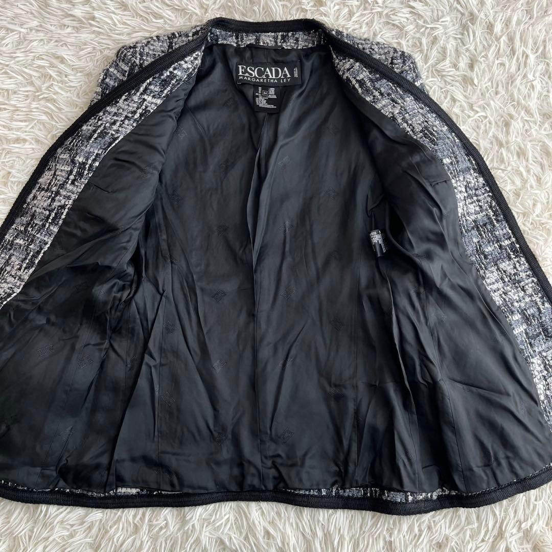 【美品】エスカーダ　ノーカラージャケット　ツイード　ウール　モヘヤ　34