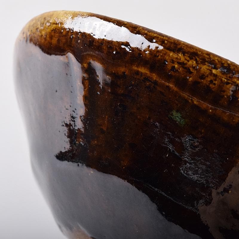 茶道具　楽吉左衛門　十代旦入造　飴釉　平楽茶碗　袱紗付　共箱　V　R7927