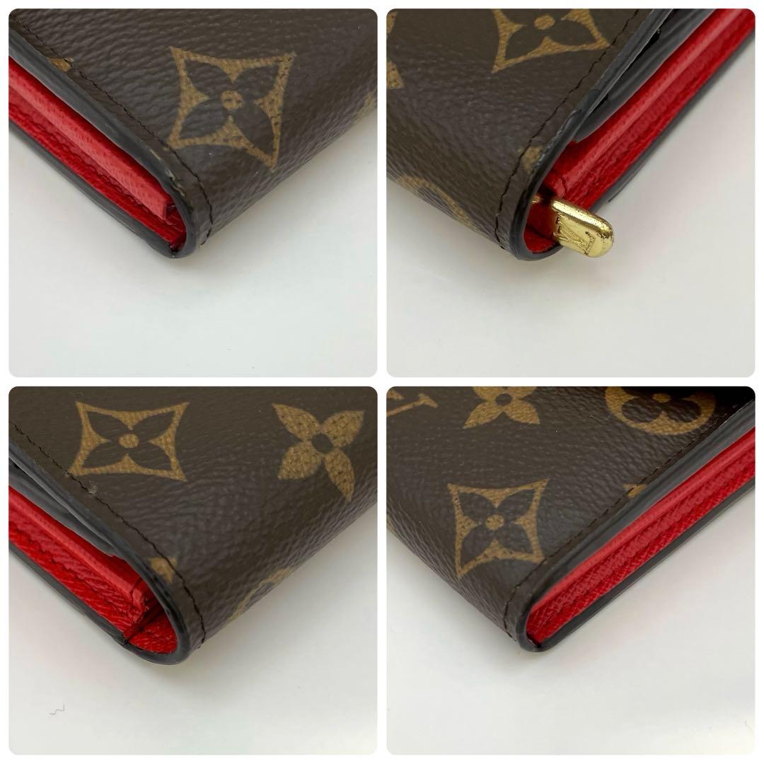 ルイヴィトン　長財布　ブラウン　レッド　ポルトフォイユ　多収納